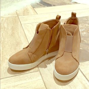 Tan wedge sneaker boots worn twice